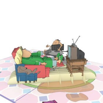 Watching TV Man 3D Pop Up Card